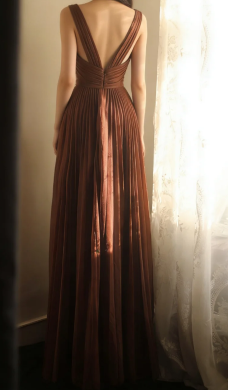 Elegant A Line V Neck Pleated Chiffon Slit Without Sleeves Long Prom Dress,Evening Dress GG5640