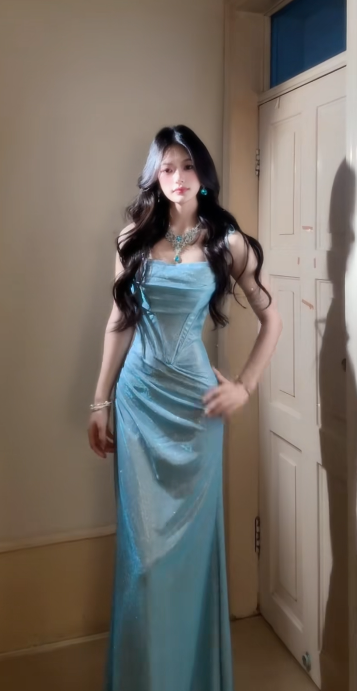 Pretty Mermaid Spaghetti Straps Satin Without Sleeves Long Prom Dress,Evening Dress GG5643