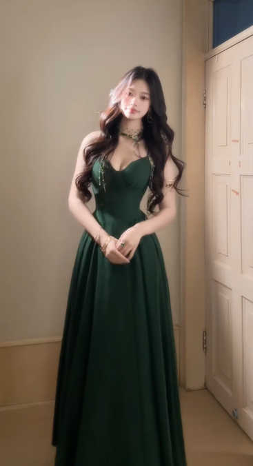 Dark Green A Line Spaghetti Straps Satin Without Sleeves Long Prom Dress,Evening Dress GG5644