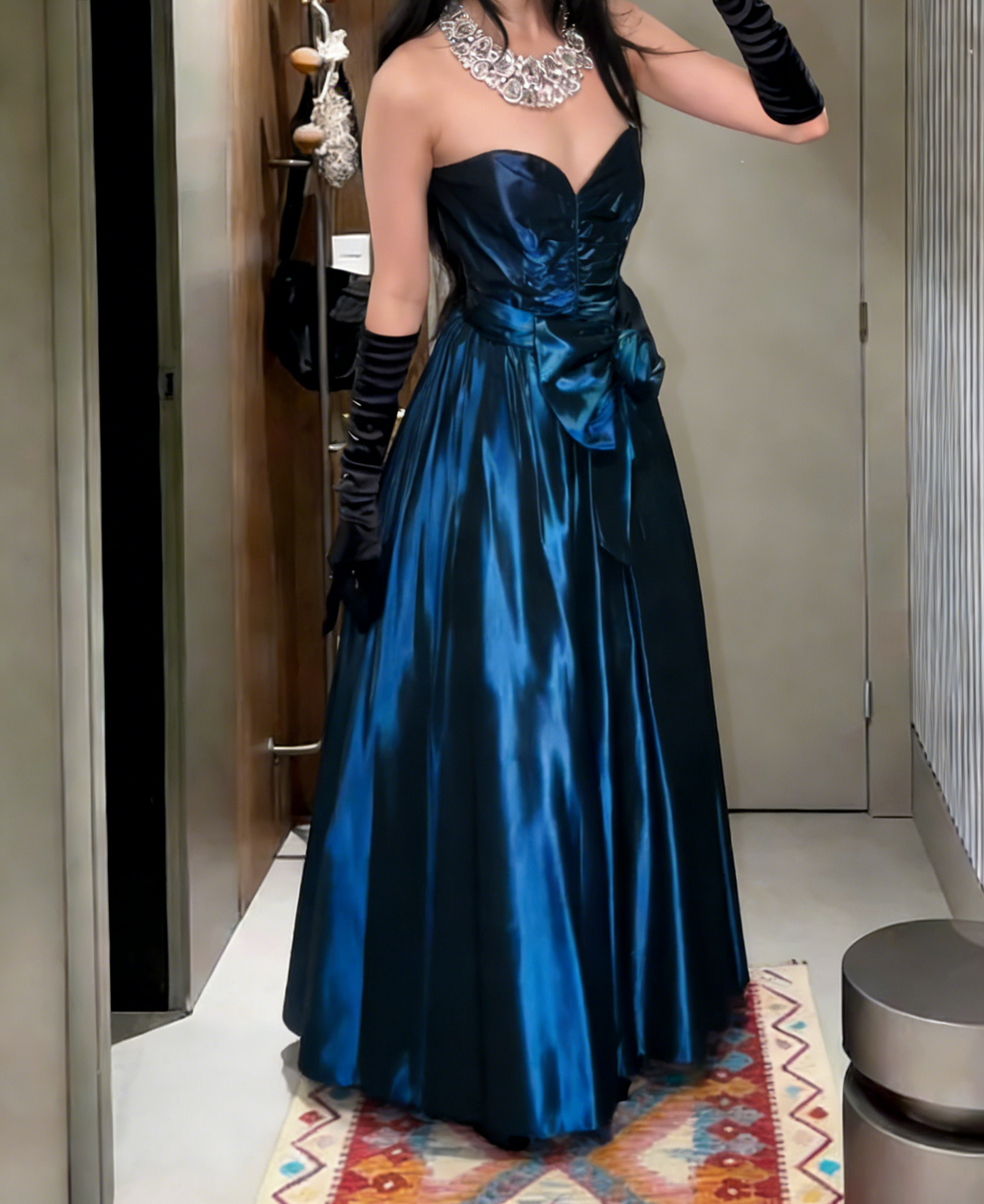 Classy A Line Strapless Satin With Gloves Long Prom Dress,Evening Dress GG5649