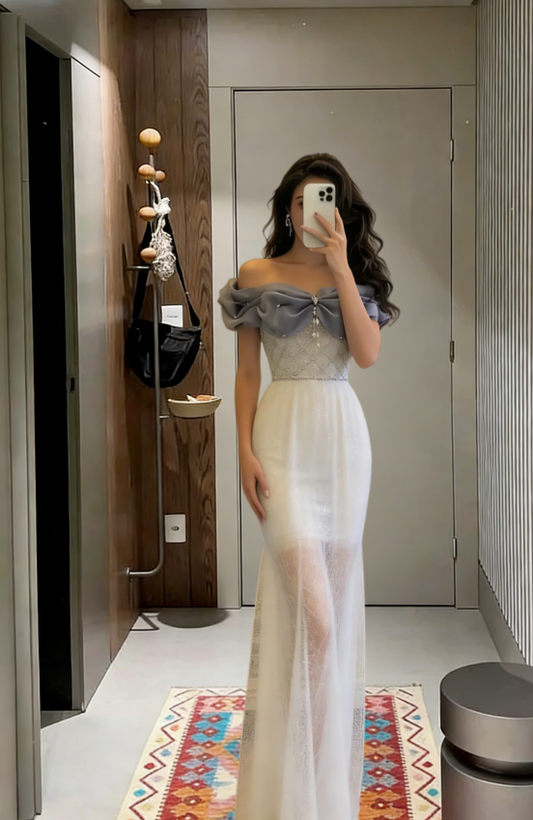 Fashionable Mermaid Off The Shoulder Tulle Long Prom Dress,Evening Dress GG5667