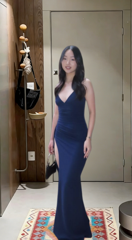 Navy Charming Mermaid Spaghetti Straps Satin Slit Long Prom Dress,Evening Dress GG5681