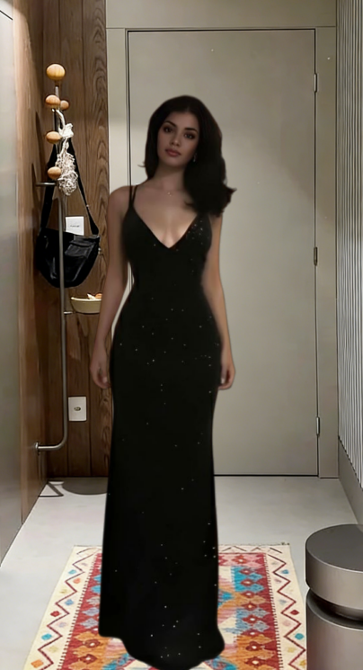 Black Charming Mermaid Spaghetti Straps Satin Sequin Long Prom Dress,Evening Dress GG5682