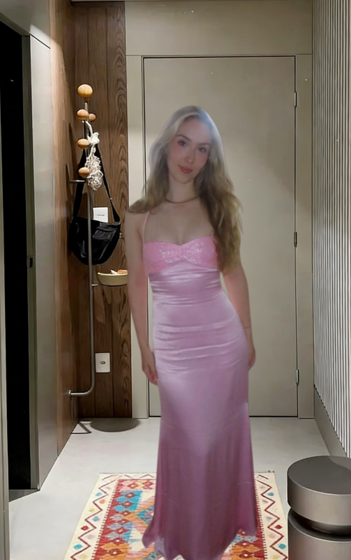 Pretty Pink Mermaid Spaghetti Straps Satin Sequin Long Prom Dress,Evening Dress GG5690