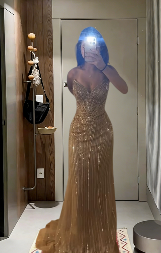 Gorgeous Mermaid Strapless Tulle Sequin Long Prom Dress,Evening Dress GG5700