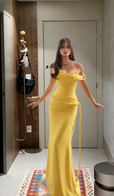 Elegant Yellow Mermaid Off The Shoulder Satin Long Prom Dress,Evening Dress GG5710