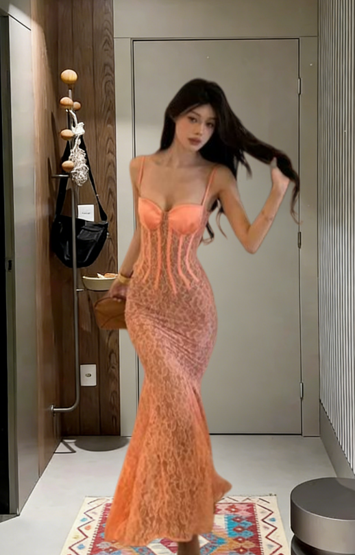Obsessed Mermaid Spaghetti Straps Lace Long Prom Dress,Evening Dress GG5722