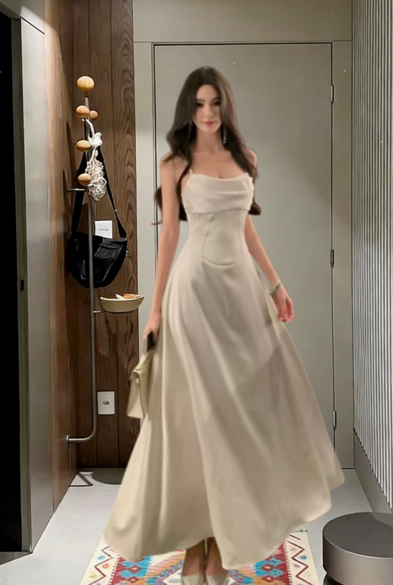 Elegant A Line Spaghetti Straps Satin Long Prom Dress,Evening Dress GG5723