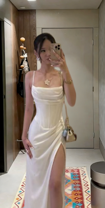 Formal Mermaid Spaghetti Straps Satin Slit Long Prom Dress,Evening Dress GG5729