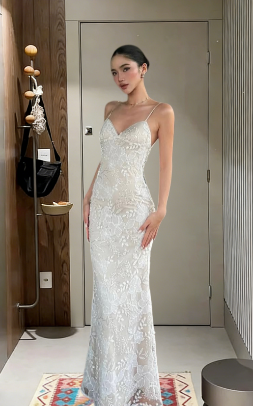 Gorgeous Mermaid Spaghetti Straps Lace Long Prom Dress,Evening Dress GG5732