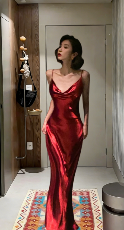 Sexy Mermaid Spaghetti Straps Satin Long Prom Dress,Evening Dress GG5734