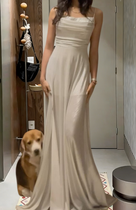 Elegant A Line Spaghetti Straps Satin Long Prom Dress,Evening Dress GG5737