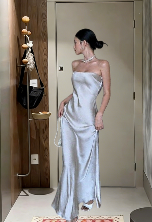 Sexy A Line Strapless Satin Long Prom Dress,Evening Dress GG5764