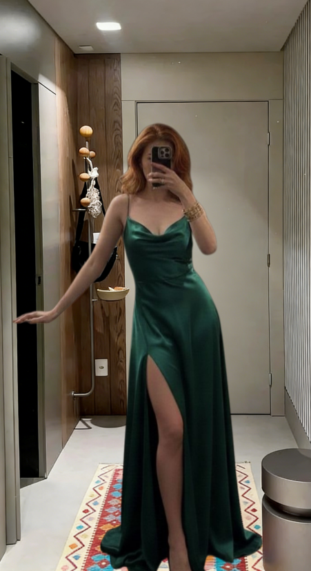 Charming Mermaid Spaghetti Straps Satin Slit Long Prom Dress,Evening Dress GG5767