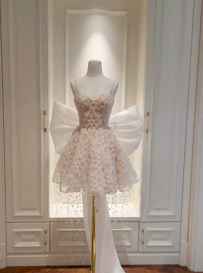 Princess A Line Spaghetti Straps Satin Lace Short Homecoming Dress,Vacation Dress,20th Birthday Dress GG5787