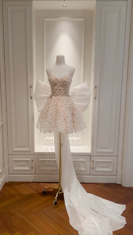 Princess A Line Spaghetti Straps Satin Lace Short Homecoming Dress,Vacation Dress,20th Birthday Dress GG5787