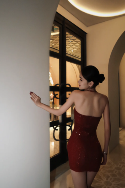 Sexy Mermaid Halter Burgundy Satin Beads Short Homecoming Dress,20th Birthday Dress GG5789