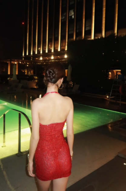 Sexy Mermaid Halter Burgundy Satin Beads Short Homecoming Dress,20th Birthday Dress GG5789