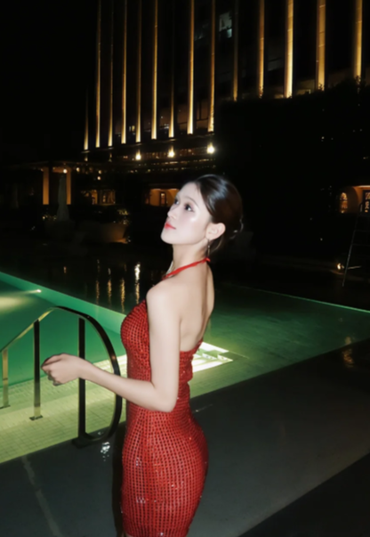 Sexy Mermaid Halter Burgundy Satin Beads Short Homecoming Dress,20th Birthday Dress GG5789