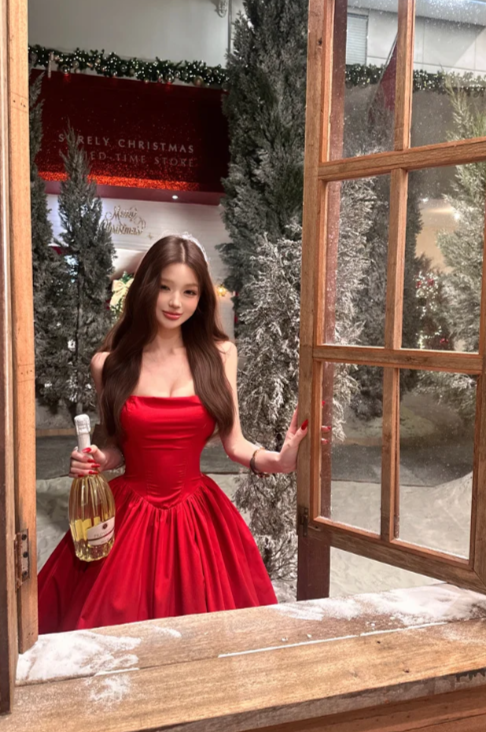 Pretty A Line Strapless Red Satin Long Prom Dress,Evening Dress GG5796