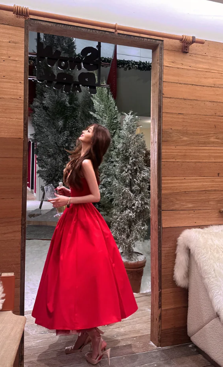Pretty A Line Strapless Red Satin Long Prom Dress,Evening Dress GG5796