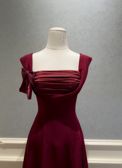 Elegant A Line Square Burgundy Satin Long Prom Dress,Evening Dress GG5798