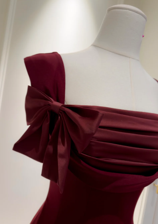 Elegant A Line Square Burgundy Satin Long Prom Dress,Evening Dress GG5798