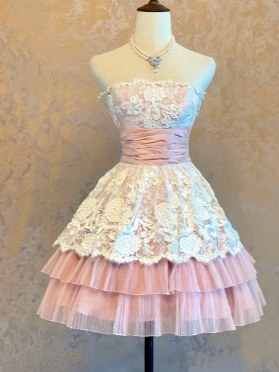 Princess A Line Strapless Lace Short Homecoming Dress,17th Birthday Dress GG5806