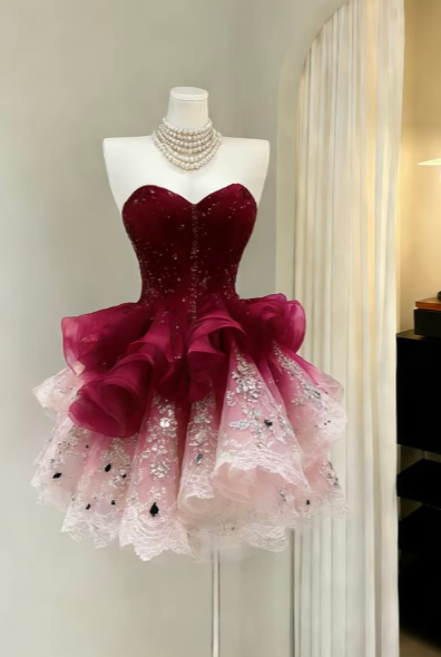 Gorgeous A Line Sweetheart Tulle Lace Sequin Short Homecoming Dress,17th Birthday Dress GG5808