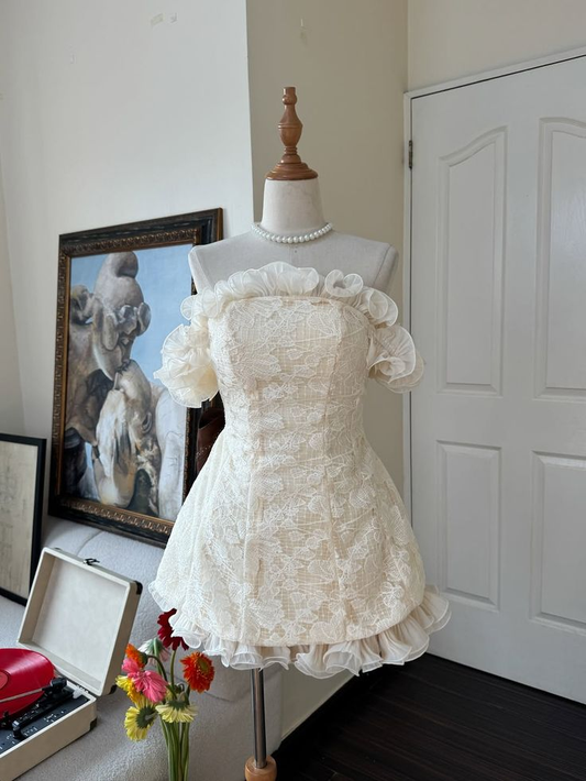 Chic A Line Off The Shoulder Chiffon Lace Short Homecoming Dress,17th Birthday Dress GG5810