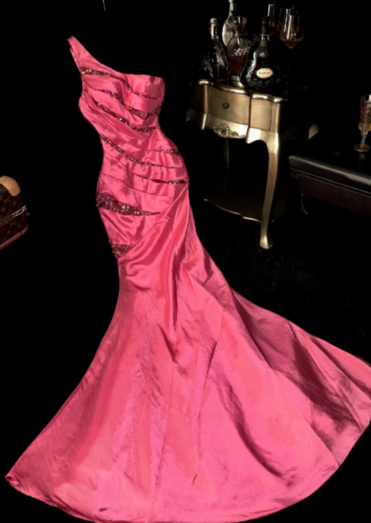 Charming Mermaid One Shoulder Satin Sequin Long Prom Dress,Evening Dress GG5816