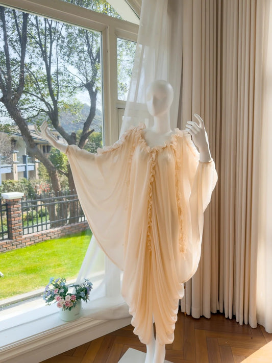Ethreal V Neck Beige Prom Dress Ruffles Long Evening Dress GG5827