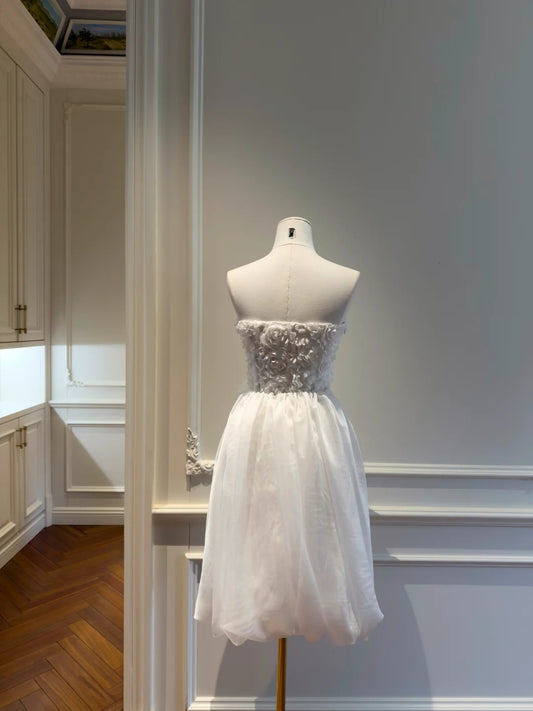 Cute A Line Strapless Short Homecoming Dress Floral White Birthday Dress GG5829