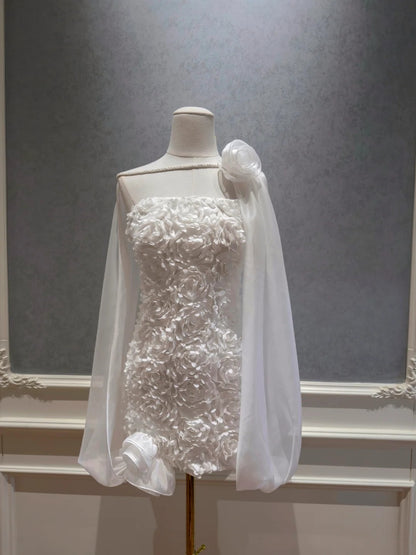 Cute A Line Strapless Short Homecoming Dress Floral White Birthday Dress GG5829