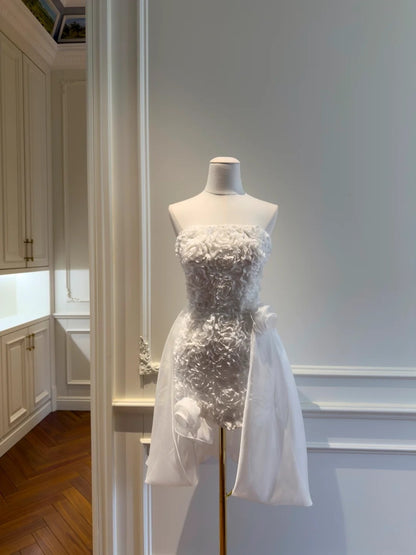 Cute A Line Strapless Short Homecoming Dress Floral White Birthday Dress GG5829