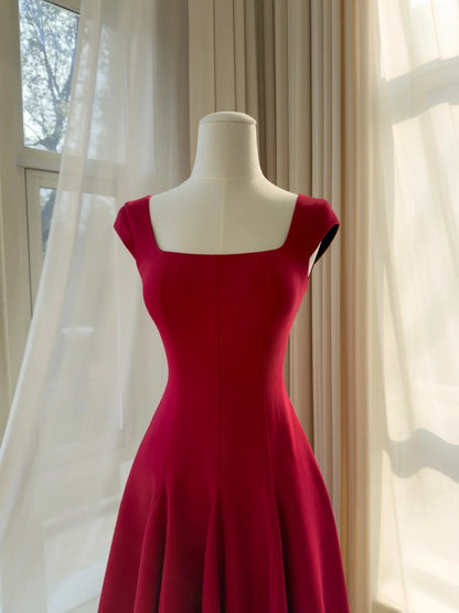 Sexy Square Neck Red Prom Dress Satin A-Line Evening Dress GG5832
