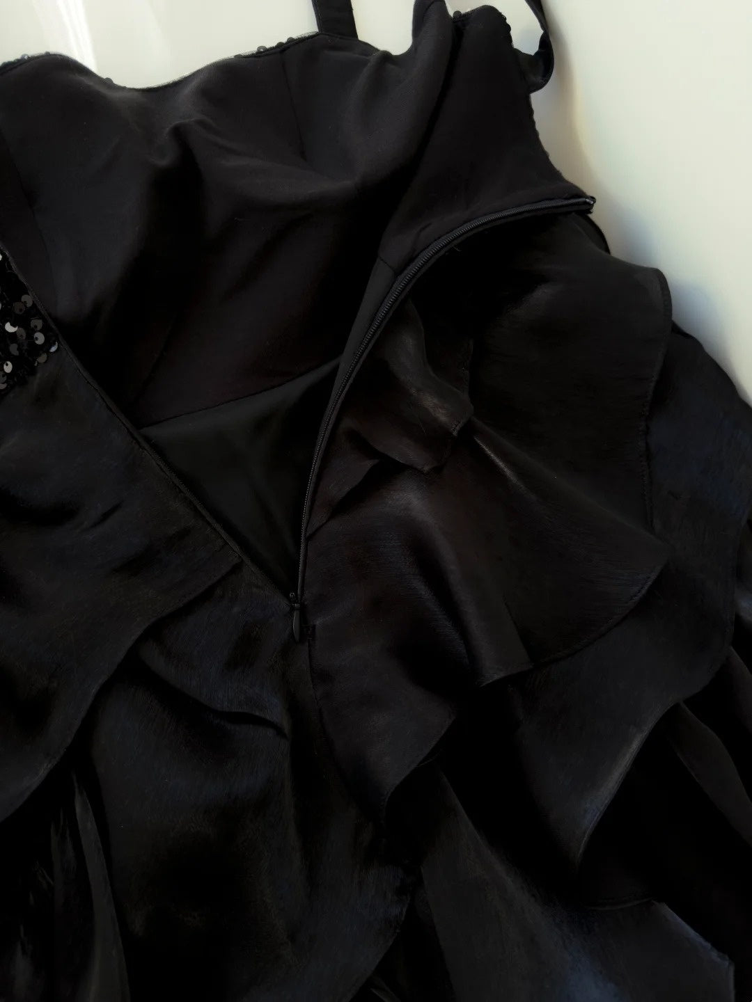 Sexy Spaghetti Straps Black Homecoming Dress Sequins Birthday Dress Ruffles A-Line Mini Dress GG5837