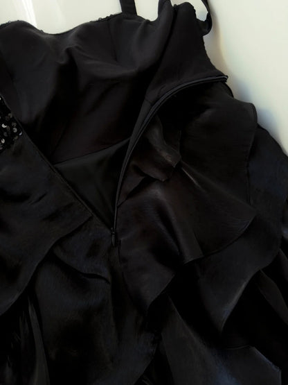 Sexy Spaghetti Straps Black Homecoming Dress Sequins Birthday Dress Ruffles A-Line Mini Dress GG5837