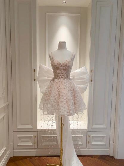 Sweet Spaghetti Straps Light Pink Homecoming Dress Beads Tassel Birthday Dress A-Line Mini Dress GG5838