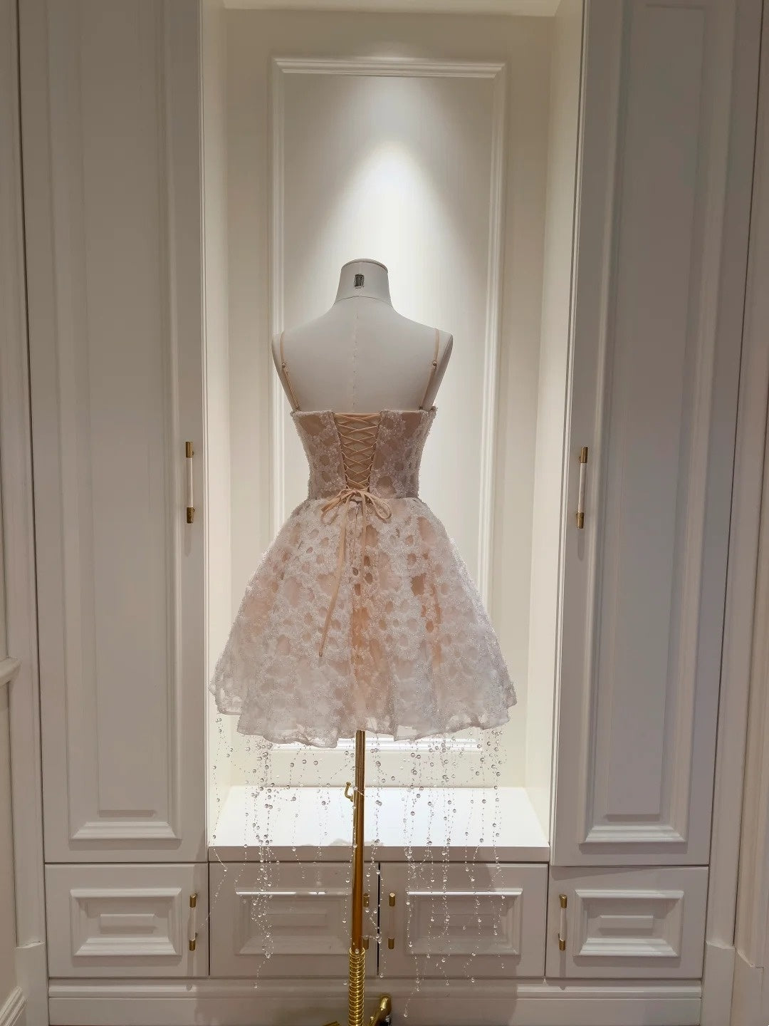 Sweet Spaghetti Straps Light Pink Homecoming Dress Beads Tassel Birthday Dress A-Line Mini Dress GG5838