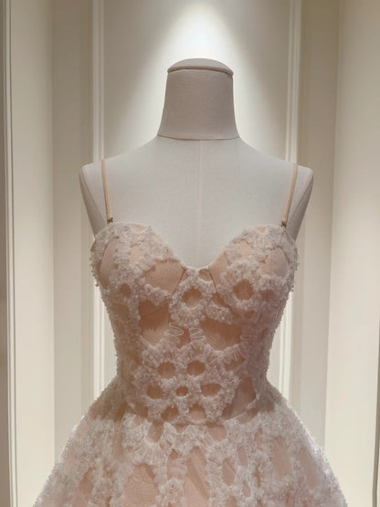 Sweet Spaghetti Straps Light Pink Homecoming Dress Beads Tassel Birthday Dress A-Line Mini Dress GG5838