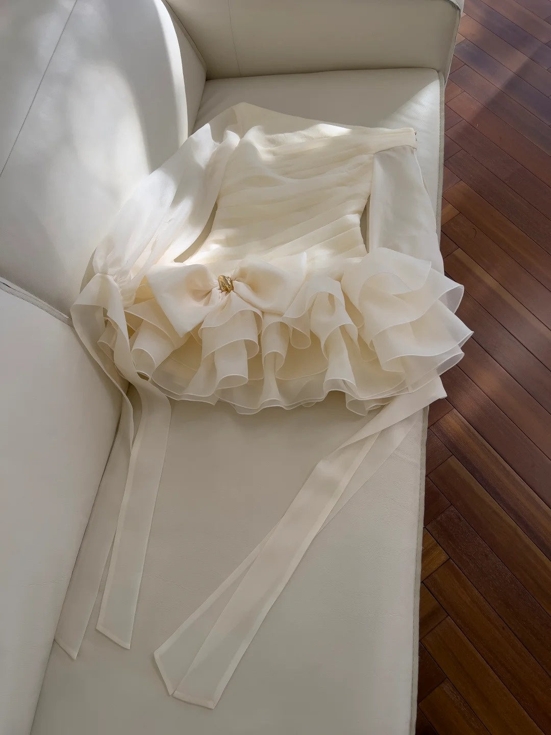 Elegant Asymmetrical Neck Ivory Homecoming Dress Pleated Bow Birthday Dress Long Sleeve A-Line Mini Dress GG5839