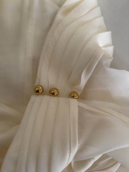 Elegant Asymmetrical Neck Ivory Homecoming Dress Pleated Bow Birthday Dress Long Sleeve A-Line Mini Dress GG5839