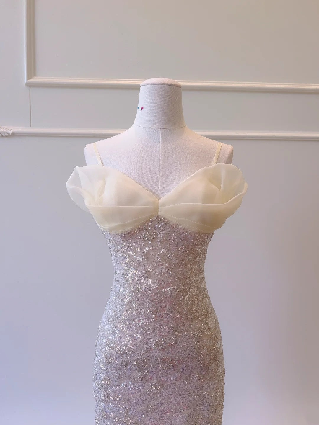 Glittering Spaghetti Straps Light Pink Prom Dress Sequins Mermaid Evening Dress GG5843