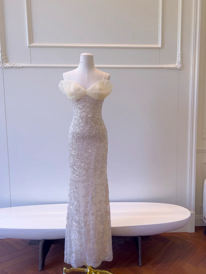 Glittering Spaghetti Straps Light Pink Prom Dress Sequins Mermaid Evening Dress GG5843