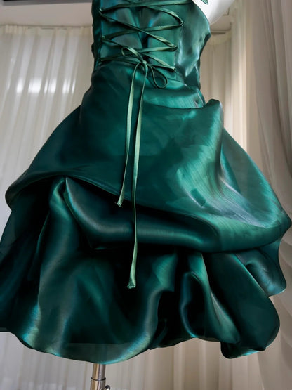 Charming Halter Neck Homecoming Dress Dark Green Birthday Dress Satin A-Line Mini Dress GG5845