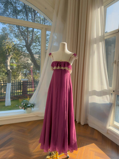 Elegant Spaghetti Straps Prom Dress Lace Ruffles A-Line Evening Dress GG5846