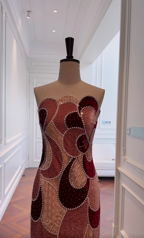 Fashion Strapless Sheath Prom Dress Sequins Beads Evening Dress GG5850