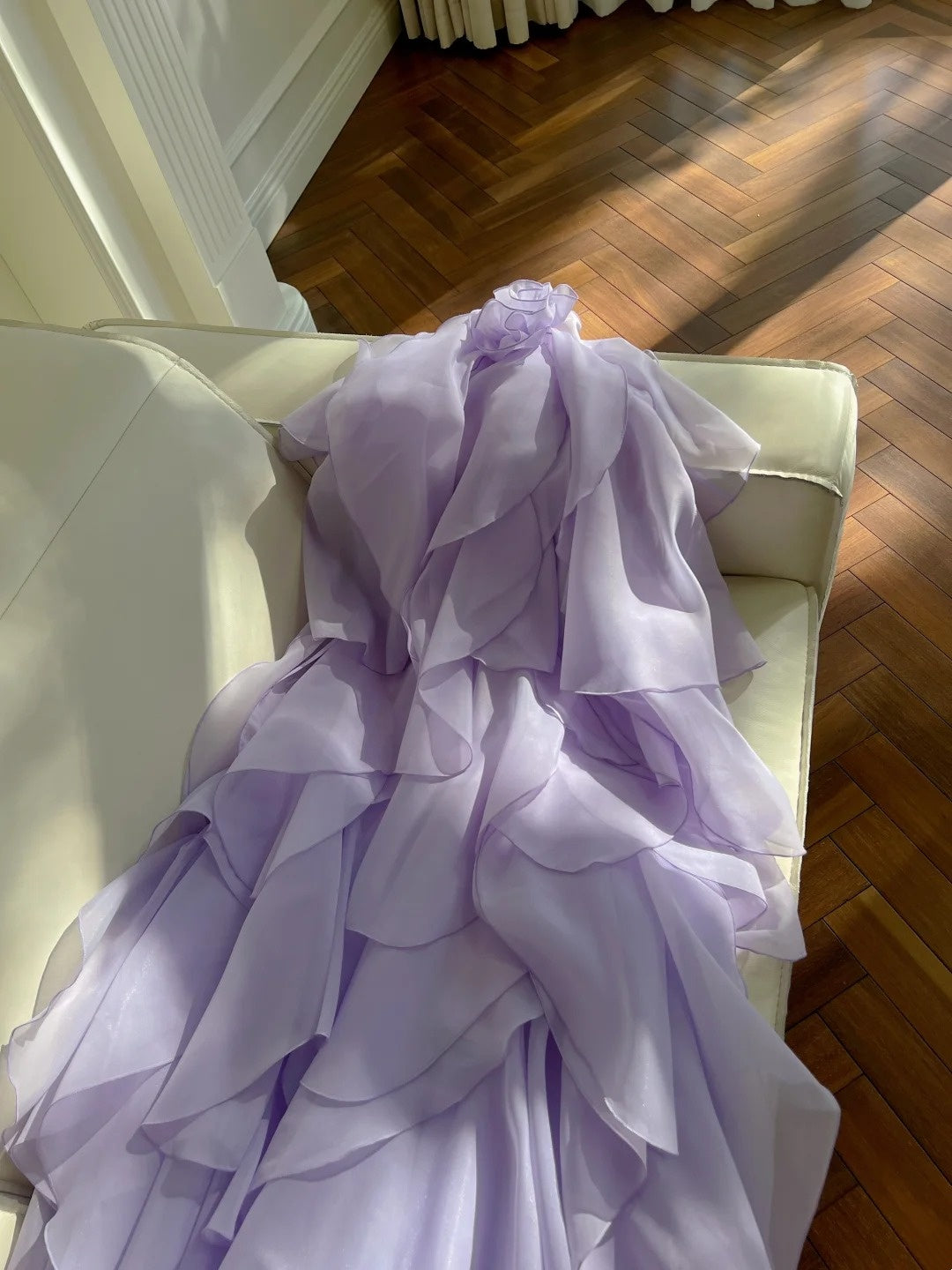 Charming Halter Neck Purple Prom Dress 3D Flower Ruffles Evening Dress GG5851