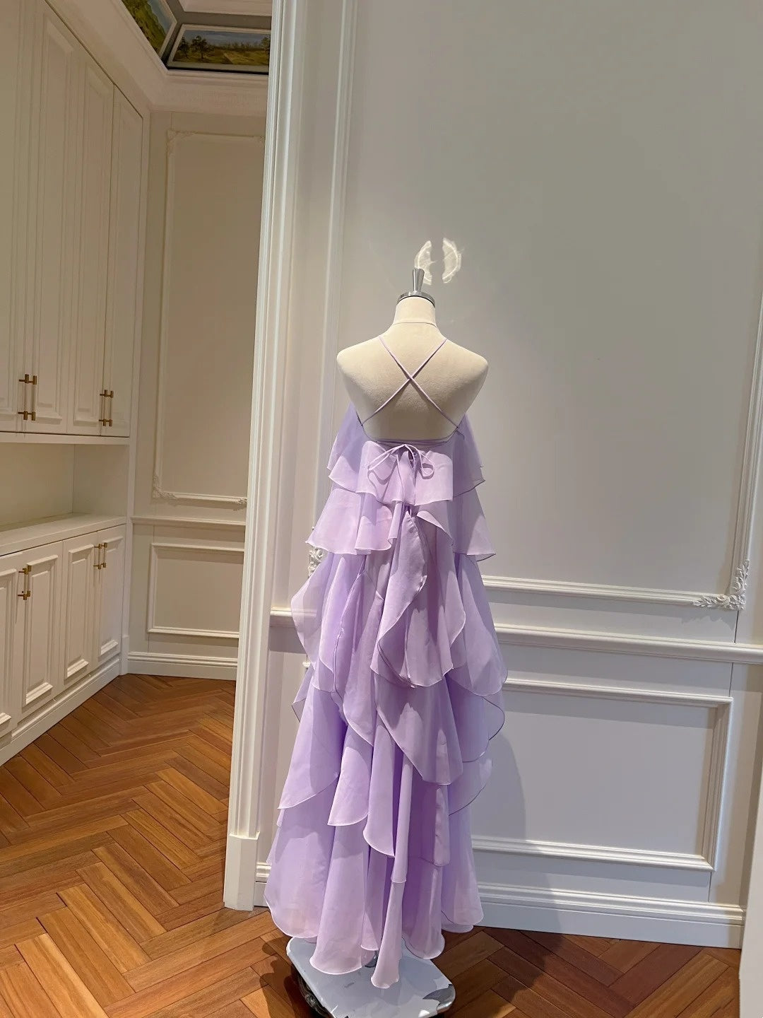 Charming Halter Neck Purple Prom Dress 3D Flower Ruffles Evening Dress GG5851